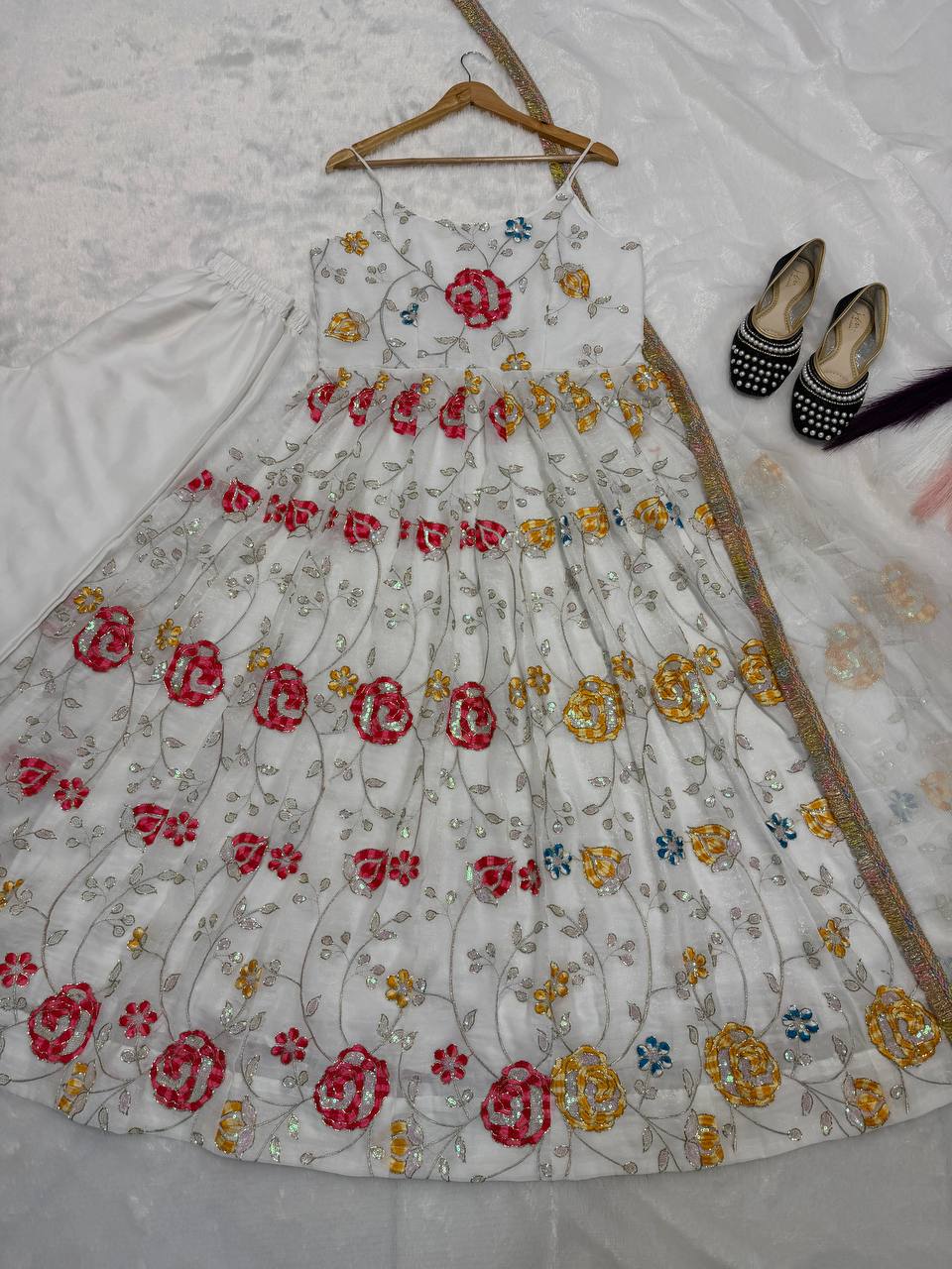 Pristine White Floral Couture Set - Daytime Festive Wear